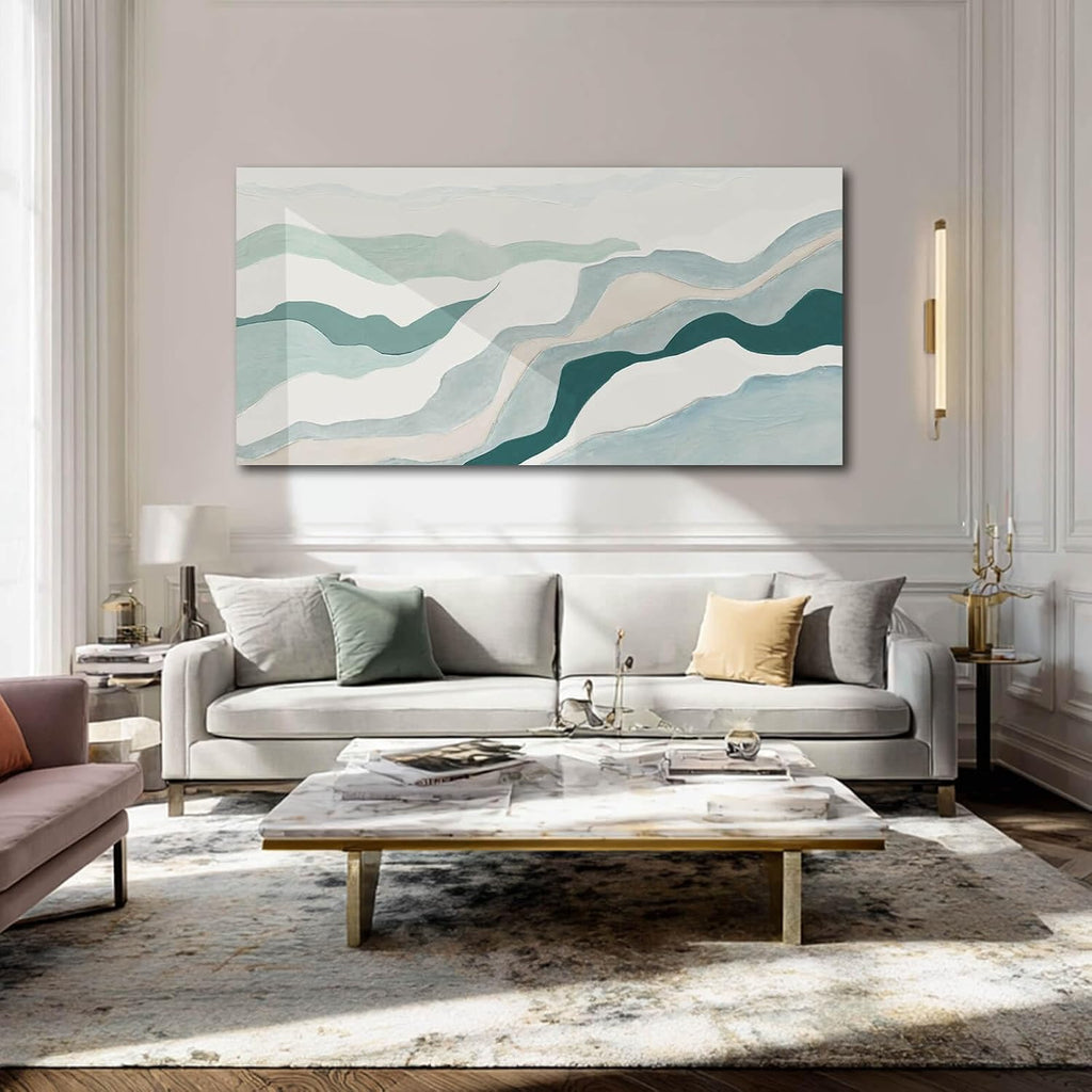 Beige and Teal Abstract Wall Decor Framed Canvas Wall Art Minimalist Home Decor Contemporary Posters Prints Home