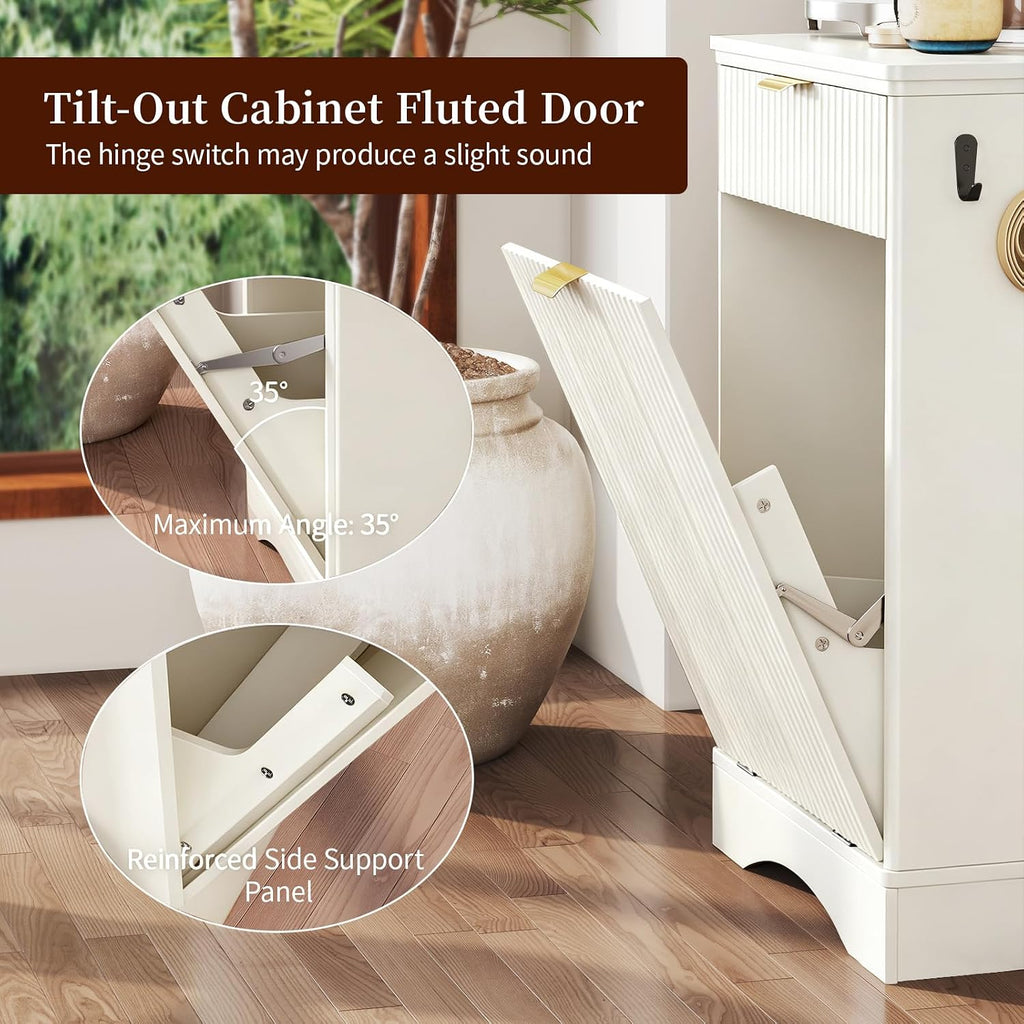 10 Gal Trash Cabinet with Pet Feeding Station, Tilt-Out Hidden Bin, White