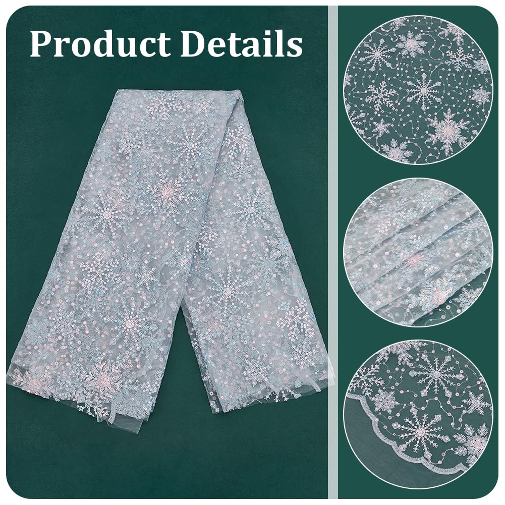 1 Yard Snowflake Sequins Tulle, 61inch Light Blue