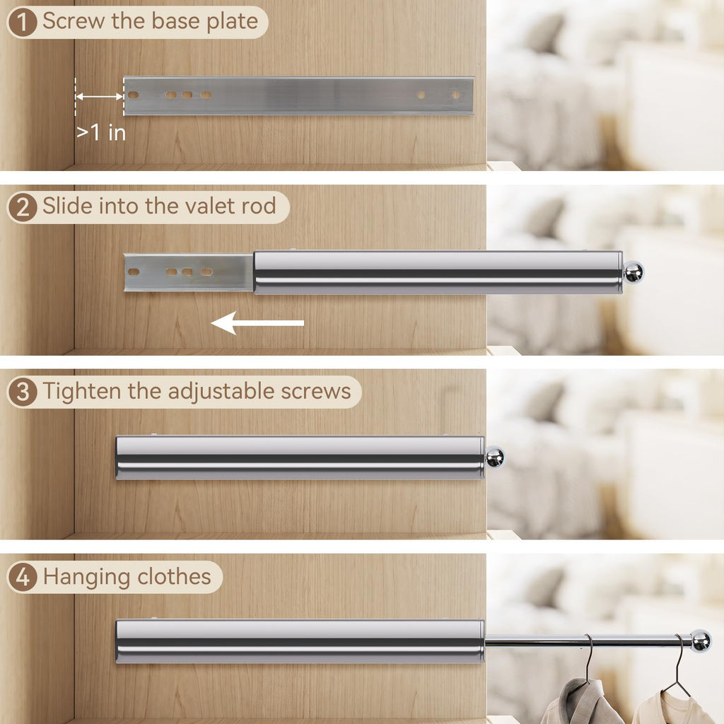 14" Valet Rod for Closets Pull Out, Chrome, 1 Pack