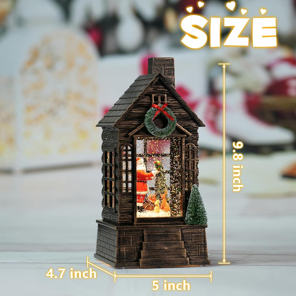 Christmas Snow Globes with Santa Claus, Musical Timer Snow Globe Lantern with Swirling Glitter, Lighted Snow Globe