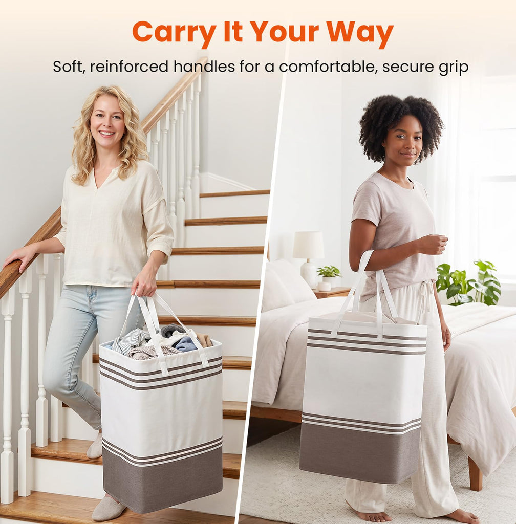 3-Pack Laundry Basket, Laundry Hamper, Khaki-75L