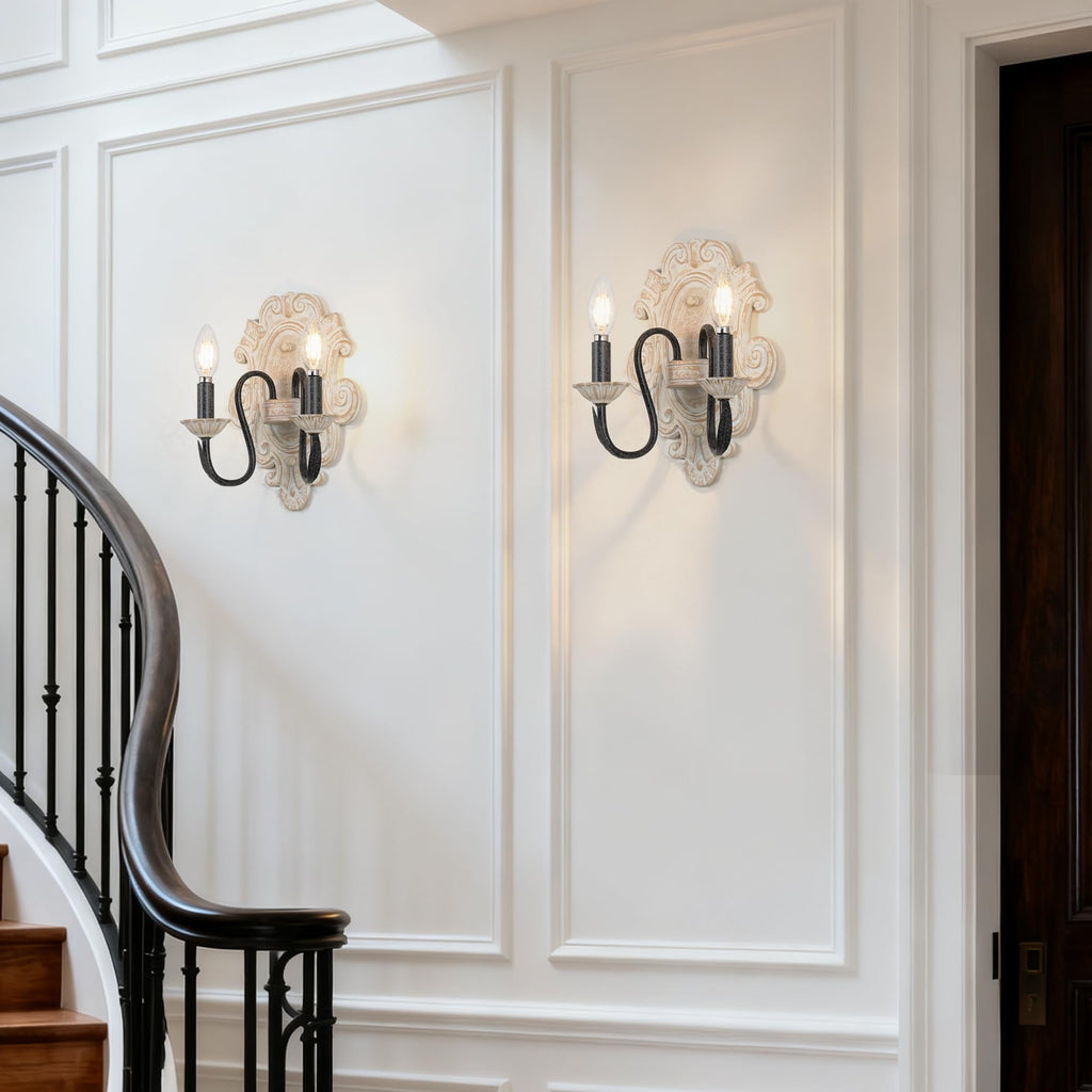 Farmhouse Wall Sconces Set of 2, Vintage 2-Light E12 Wall Lights