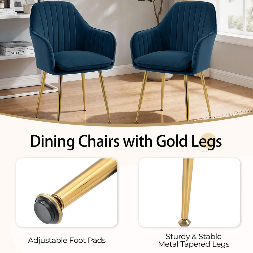 Modern Living Dining Room Accent Arm Chairs Set of 4, Velvet Mid-Century Upholstered Seat Club Guest with Golden