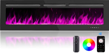50 Inch Smart Electric Fireplace Heater, 4777 BTU Wall Mounted or Recessed Fireplace Insert with WiFi App and Remote