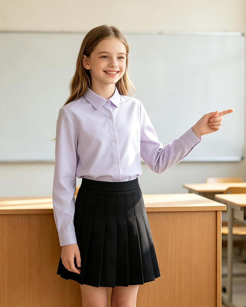 Girls Shirts Button Down Long Sleeve Girl School Uniform Blouse