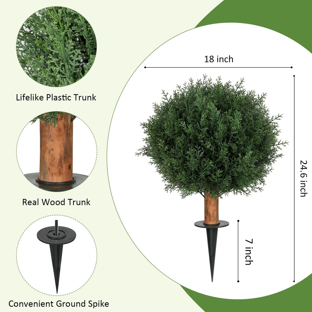 Cedar Topiary Trees Artificial Outdoor 24.6" UV-Resistant with Ground Spike