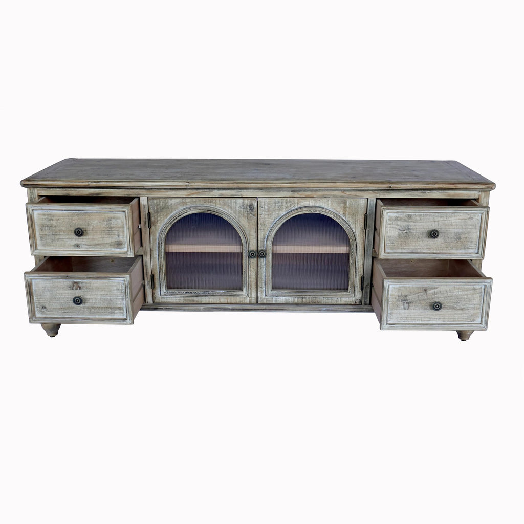 60" Solid Wood Farmhouse TV Stand, Media Console with Doors & Drawers