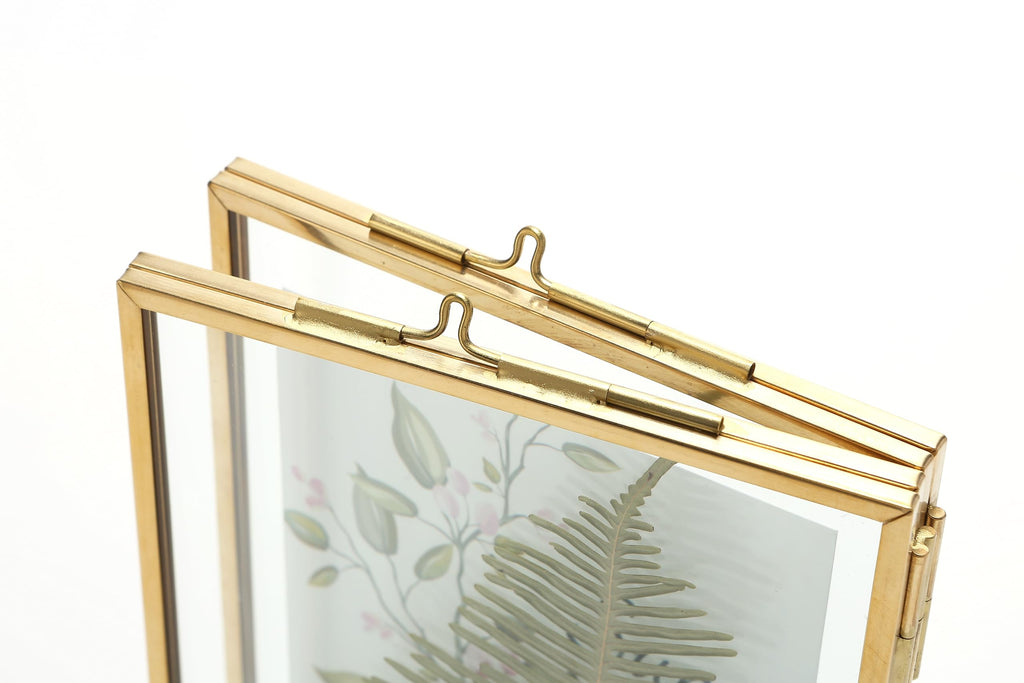 Star Brass Frame, Double 8x10 Folding Picture Frames, Gold Metal Pressed Glass Photo Frames
