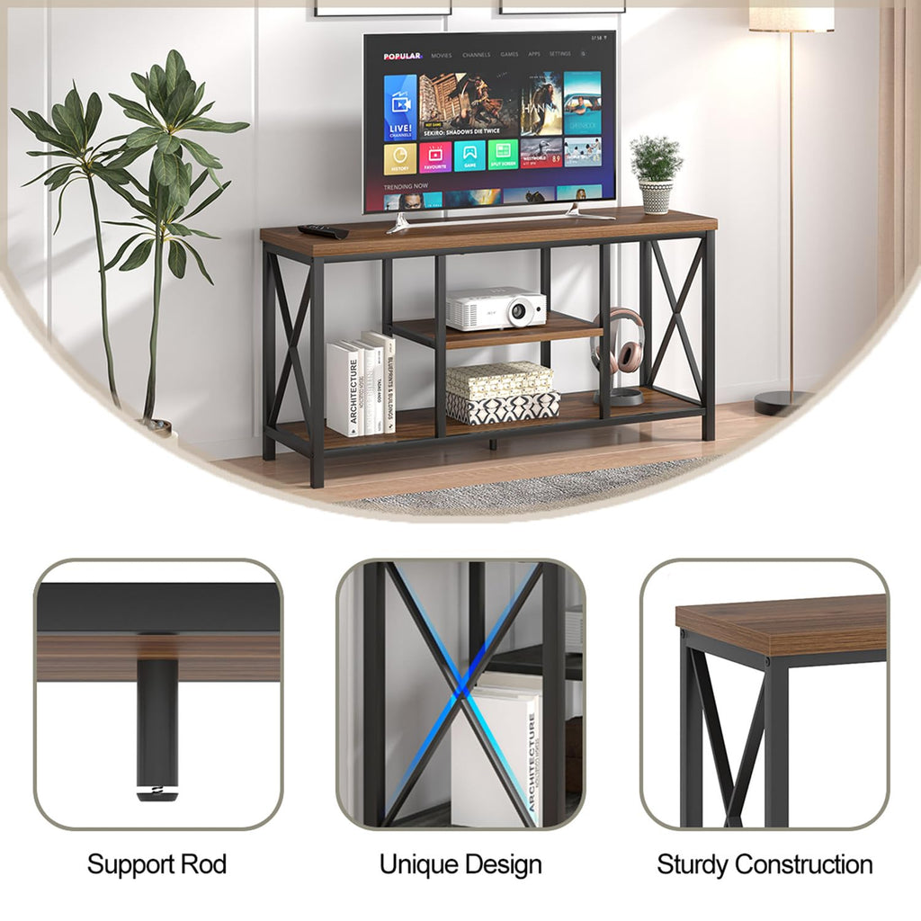 Modern Entertainment Center for TVs up to 55 Inch, Rustic Wood Television Stands, Industrial TV Console and TV