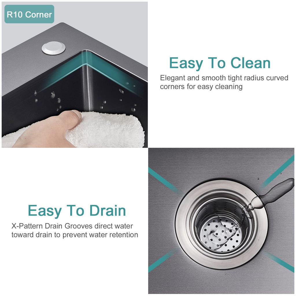 Drop in - 22"×18" Single Bowl Topmount Sink, Black