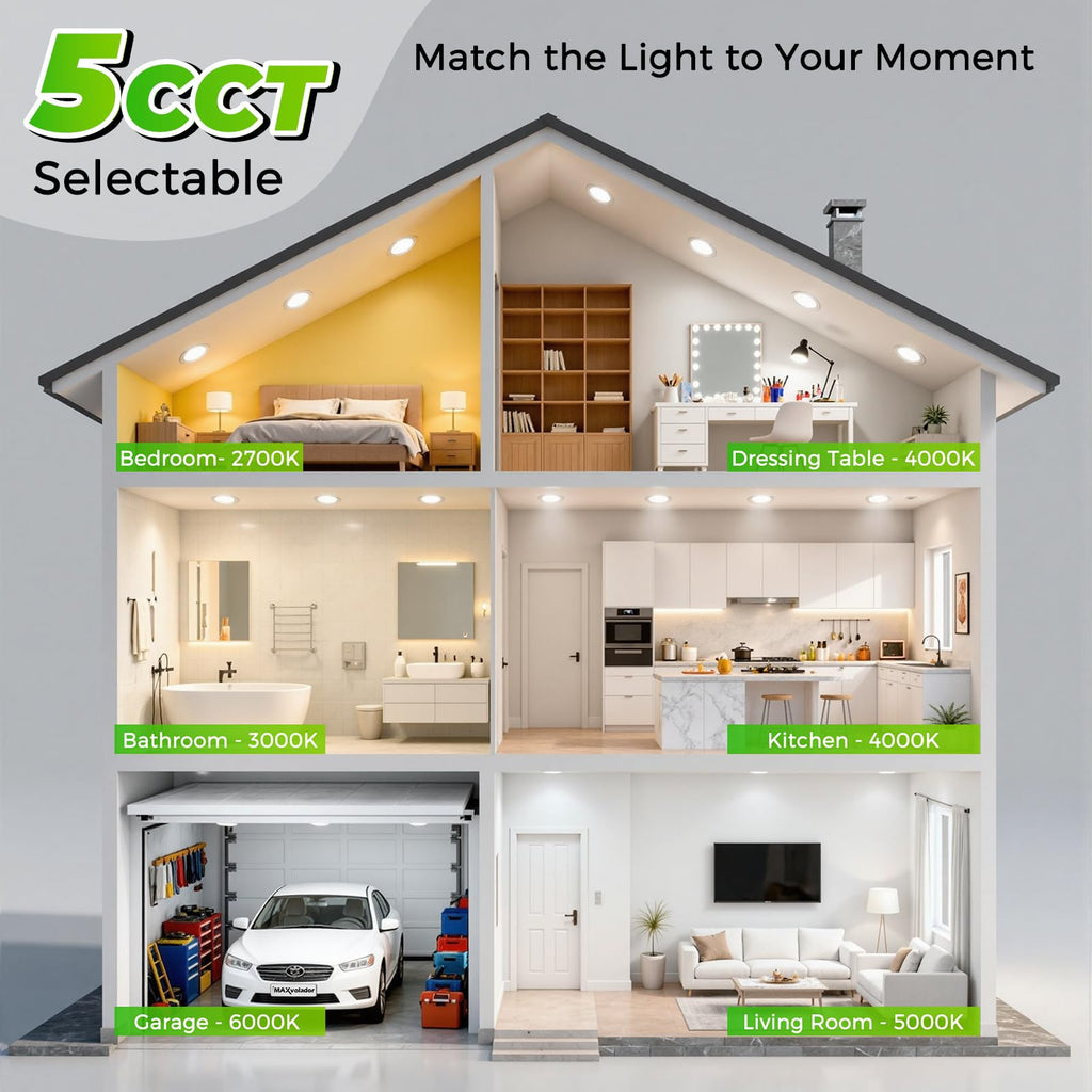 6 Pack 6 Inch LED Recessed Ceiling Light 5CCT with Junction Box