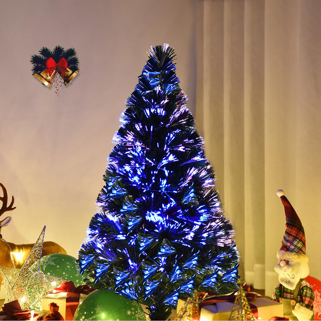 4ft Pre-Lit Fiber Optic Christmas Tree, Artificial Lighted Xmas Full Tree with 125 Branch Tips, Colorful Lighting