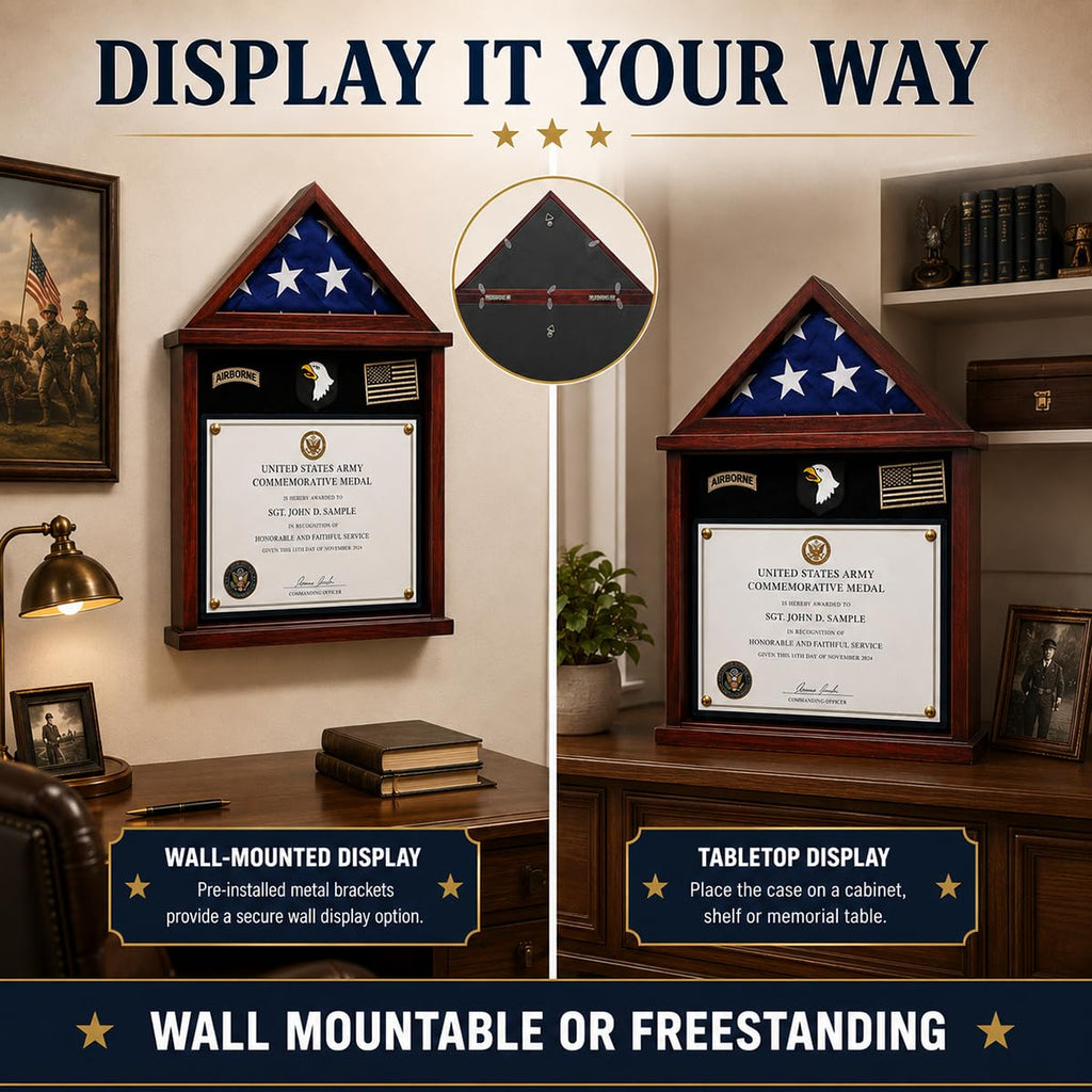 Flag Display Case Military Shadow Box for a Folded Army 3'x5' Flag