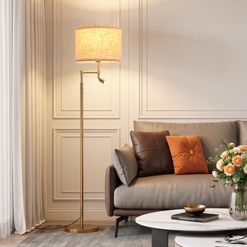 Luxury Gold Brass Floor Lamp Dual Lights 63" Tall Dimmable Standing Lamp