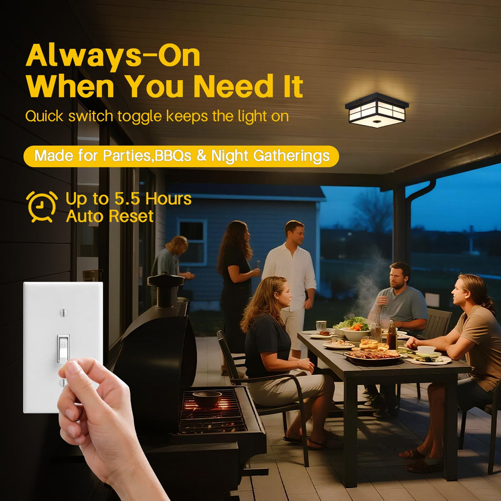 24W LED Motion Sensor Outdoor Ceiling Light, Smart Square Flush Mount Fixture, 3CCT Selectable Dusk to Dawn Porch