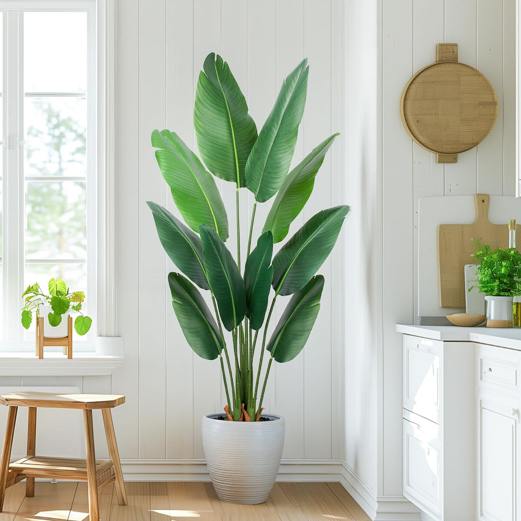 Artificial Bird of Paradise Plant 5 Ft Tall Fake Banana Plant for Indoors and Outdoors, Faux Palm Tree with Plastic