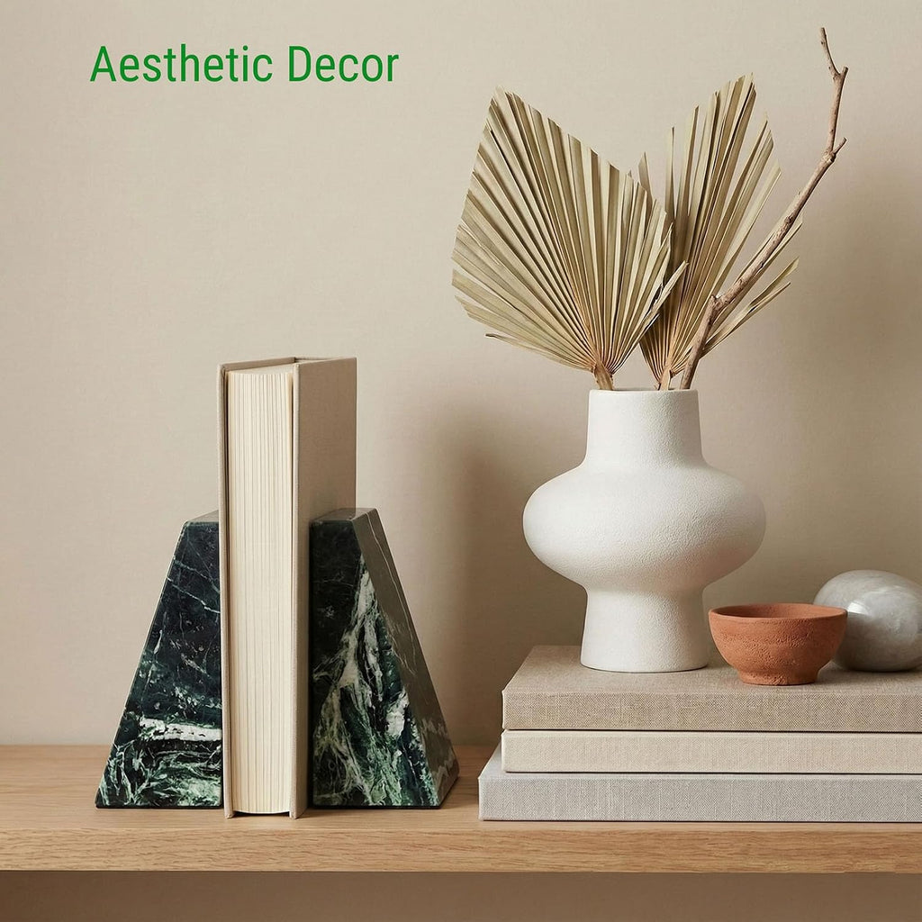 Natural Marble Bookends for Shelves,Office bookends for Heavy Books. Unique Brown Book Ends, Set of 2,Heavy Duty