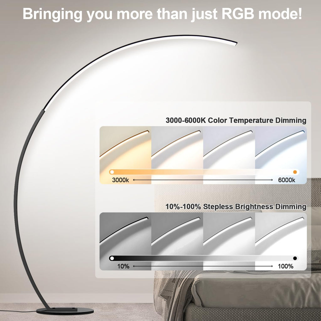 RGB Floor Lamp with 3 Color Temperatures, Ultra Bright 1800LM Smart Arc LED Floor Lamp with Remote Control, Music Sync