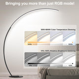 RGB Floor Lamp with 3 Color Temperatures, Ultra Bright 1800LM Smart Arc LED Floor Lamp with Remote Control, Music Sync