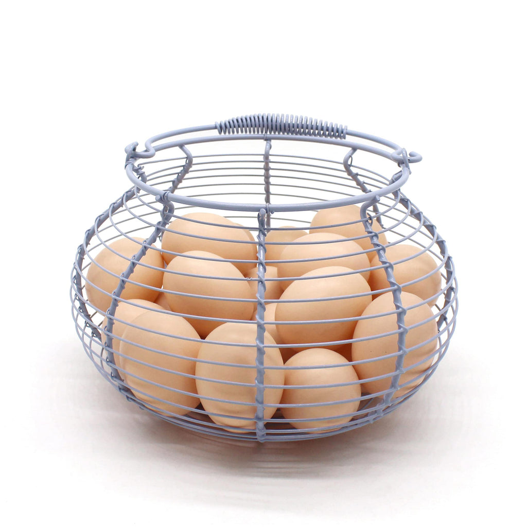 Elegant Wire Egg Basket with swimming Handle Primitives Vintage Gathering Basket. Light Blue (7-3/4"Dia. X 5"H Blue)