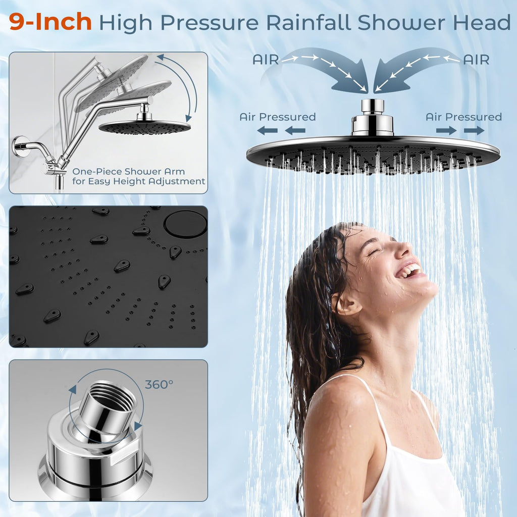 Dual Shower Head with Handheld High Pressure Chrome, Adjustable Bar