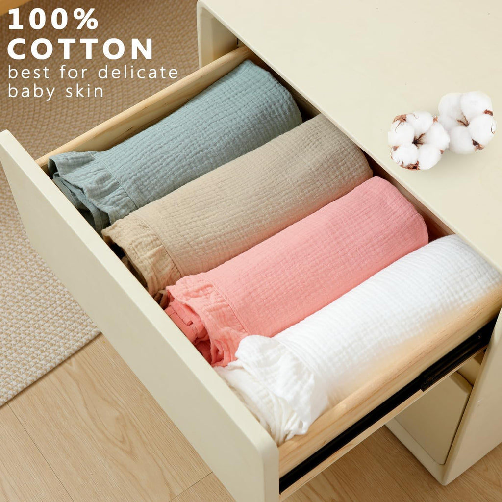 Muslin Baby Blankets 43.3x43.3 Soft Unisex Swaddle Blanket (White)