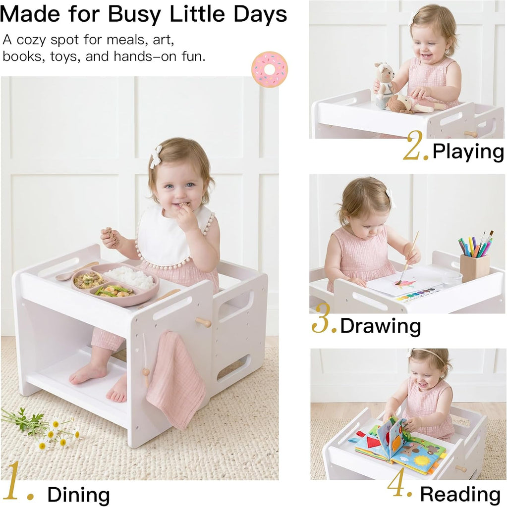 Weaning Table and Chair Set, Adjustable Toddler Table, White