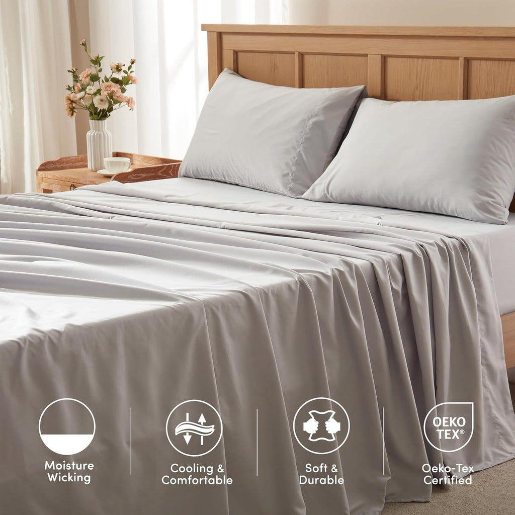Coolmax Moisture Wicking Cooling Sheet Set, King 4 Piece
