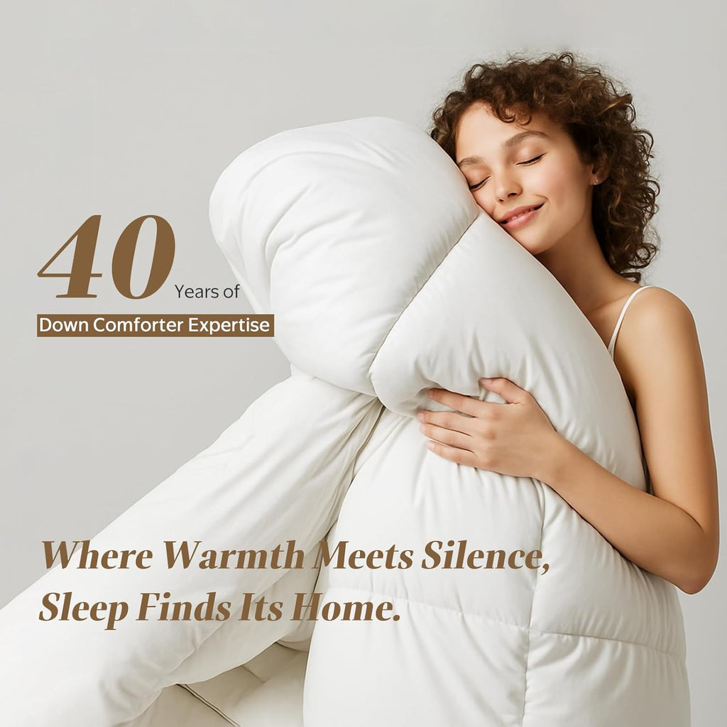 Luxury Feather Down Fiber Comforter King, Ultra-Soft Egyptian Cotton-Blend Fabric