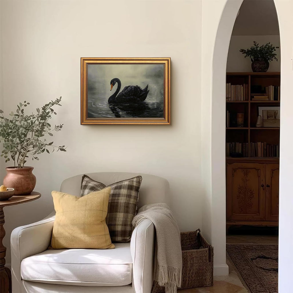 Vintage Gold Framed Wall Art Black Swan Pictures Dark Academia 16x24 Inch