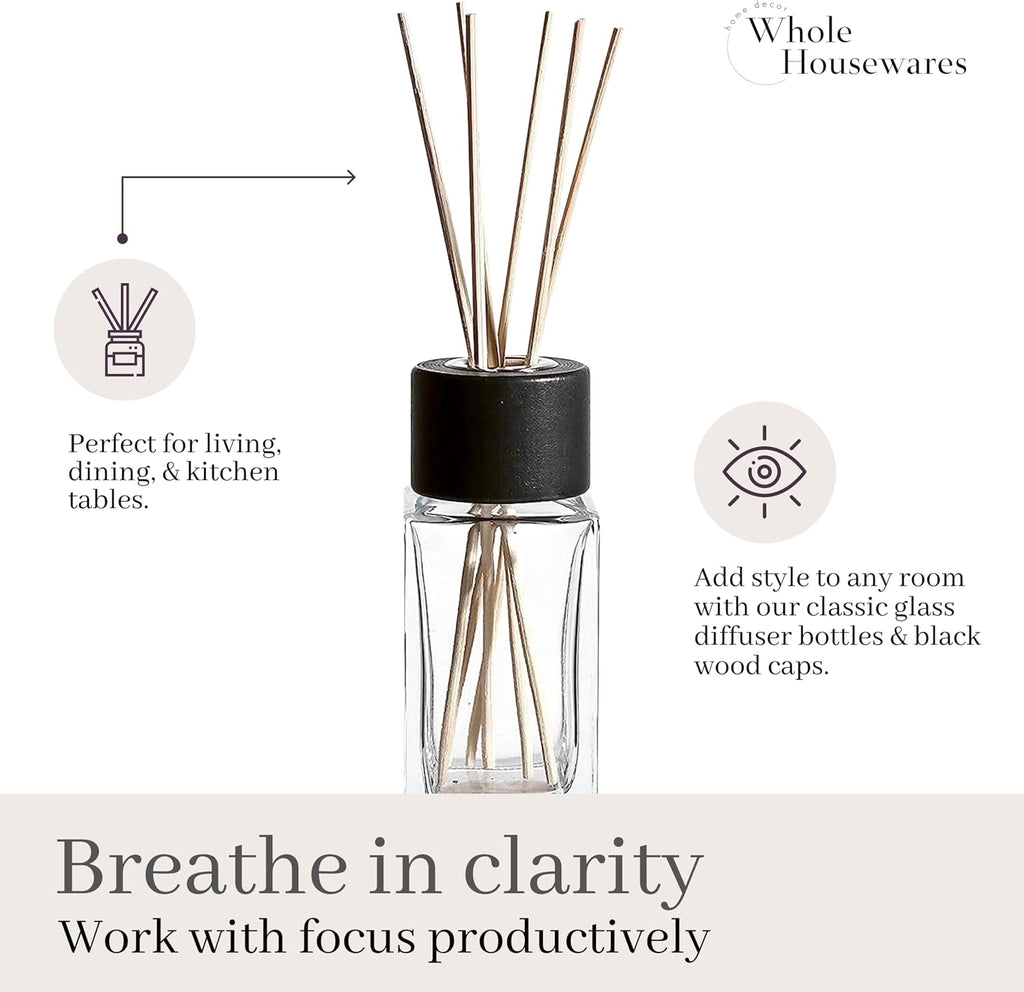 Natural Diffuser Reeds Bottles Sticks | Clear Glass Home Décor and Living Room | Black Wood Caps | Décorative - Set of 4