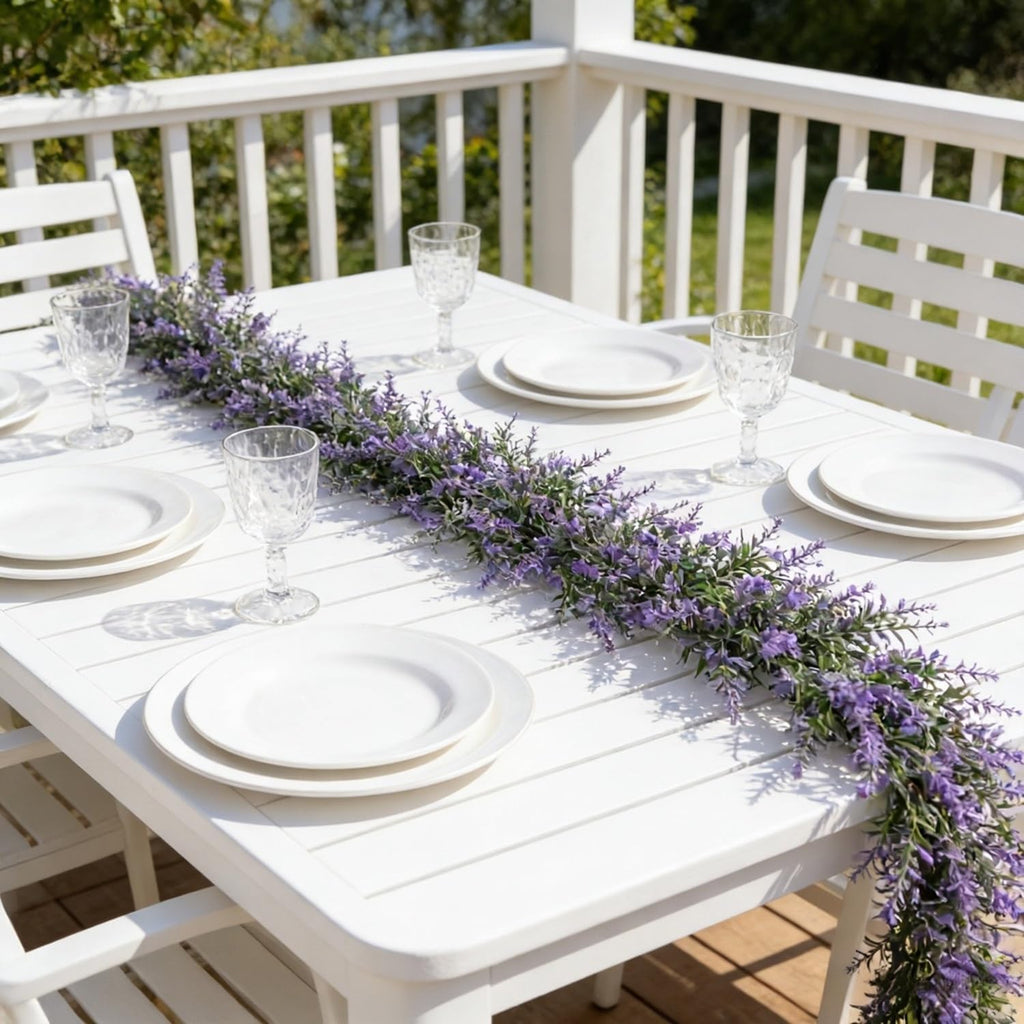 6Ft Artificial Lavender Eucalyptus Garland for Mantle Table Porch Stair - Set of 6