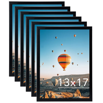 13x17 Black Picture Frame Set of 6, Horizontal and Vertical Formats for Wall Hanging, 13 x 17 Wall Gallery Poster