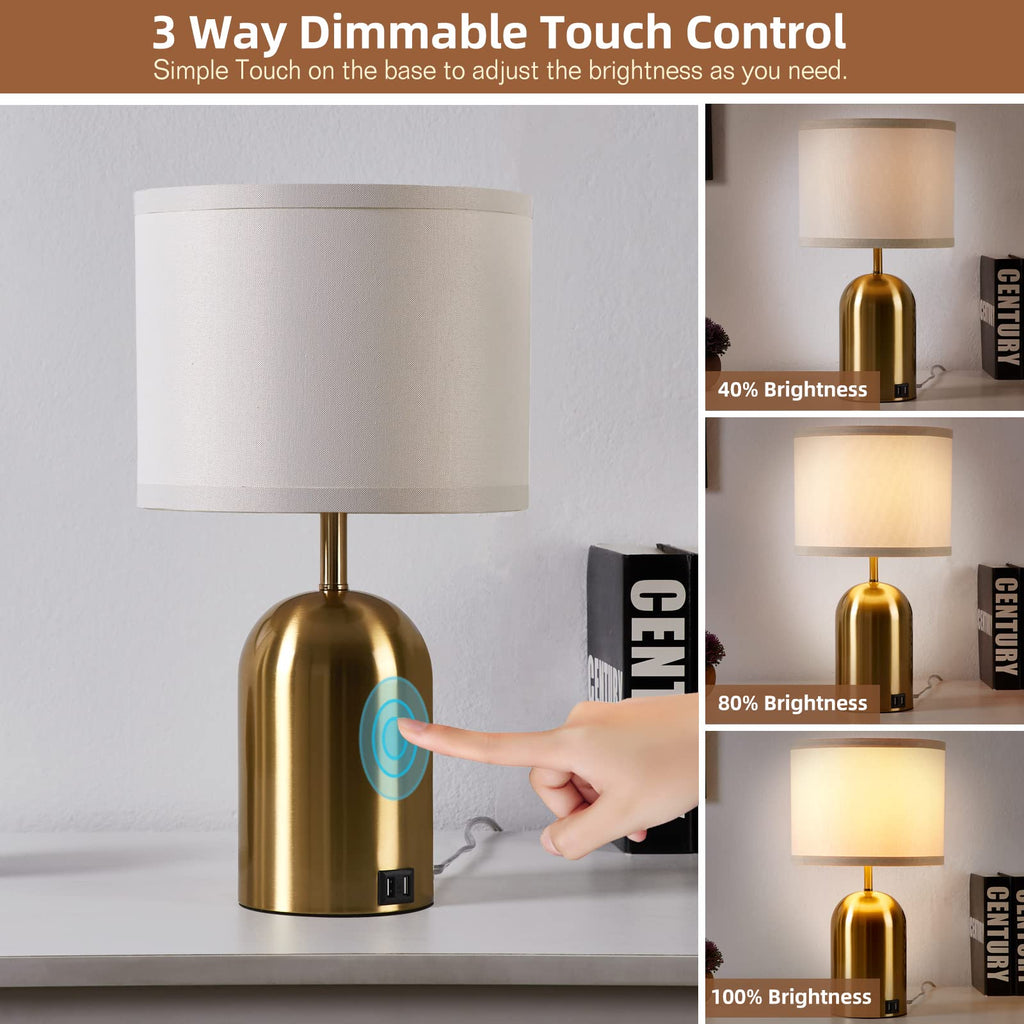 Touch Control Table Lamps Set of 2, Gold Bedside Lamps