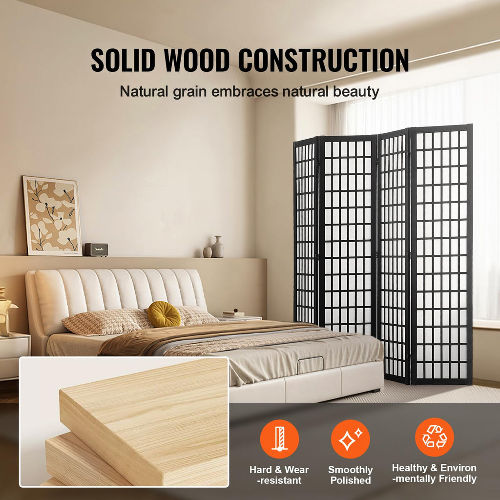 Room Divider, 4 Panel Japanese Room Divider, Wood Folding Privacy Screen Indoor, Partition Dividers Portable