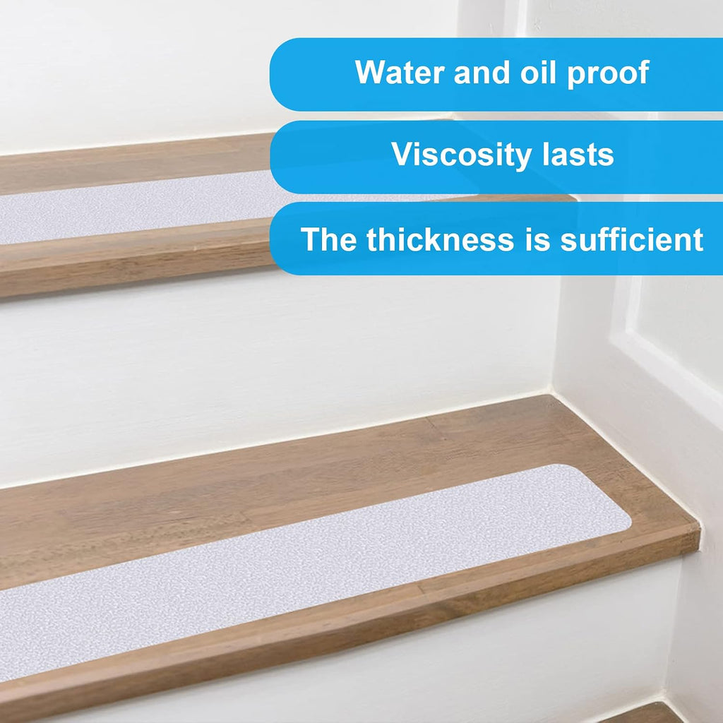 Non-Slip Stair Treads Tape Set, (15-Pack, 32"x4") Clear Anti-Slip Indoor Strips Adhesive Stair Safety Treads for