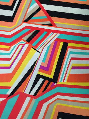Big Geometric Lines Pattern on Stretch Lightweight Knit Jersey Polyester Spandex Fabric by The Yard (Tan/Multi)