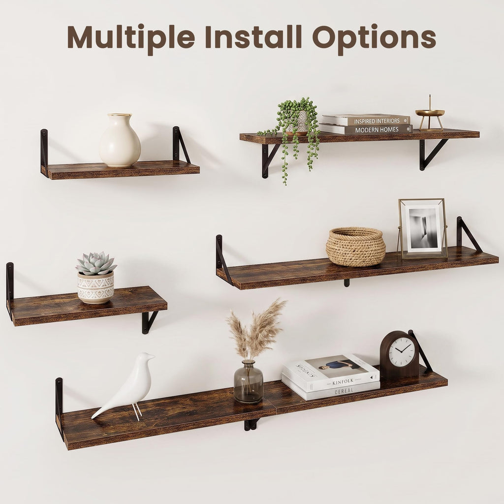 Wall Mounted Floating Shelves Set of 3, 24x8, Rustic Brown