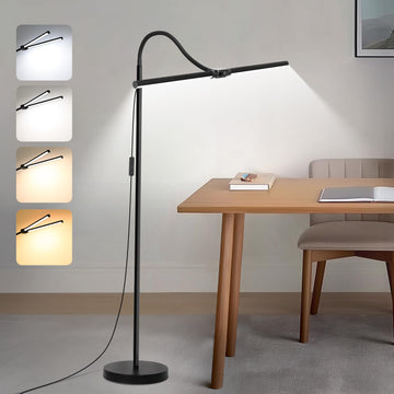 LED Floor Lamp, 18W/2000LM Bright Reading Floor Lamp with Double Head, Adjustable Gooseneck Dimmable Modern Standing