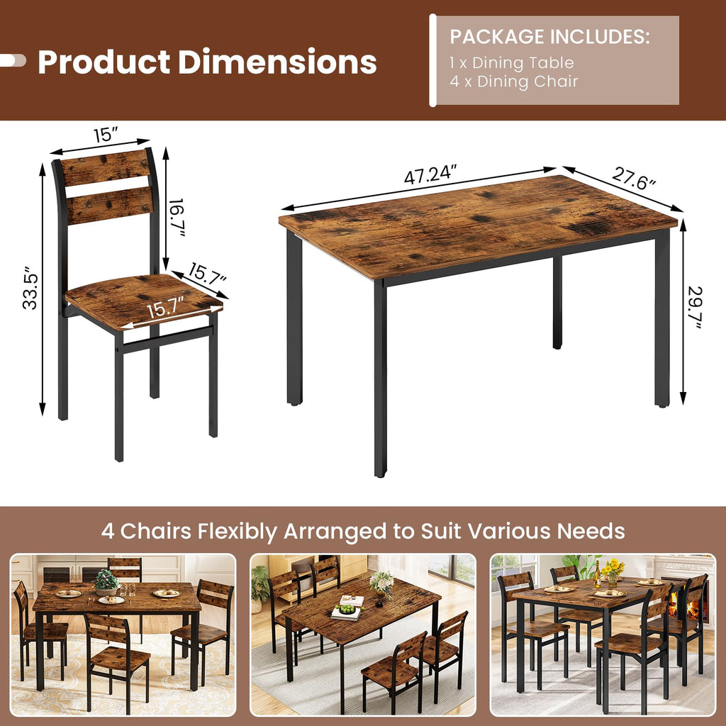 Dining Room Table Set for 4 Farmhouse 5 Piece Dining Table Set, Small Kitchen Table Set for 4 and Dining, Apartment