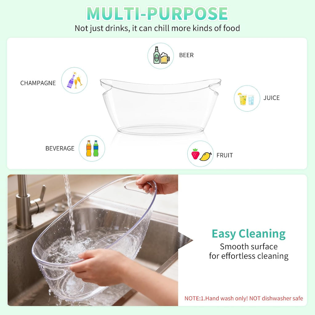 Ice Buckets for Parties, 2 Pack 5.5L Clear Acrylic Champagne Beverage Buckets Tub with Scoops & Wine Bottle Opener - Set of 2