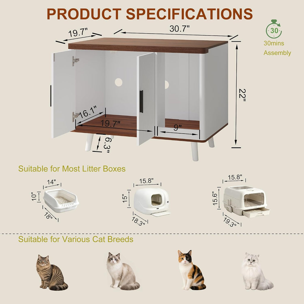 Cat Litter Box Enclosure, 30.7" Hidden Litter Box Furniture
