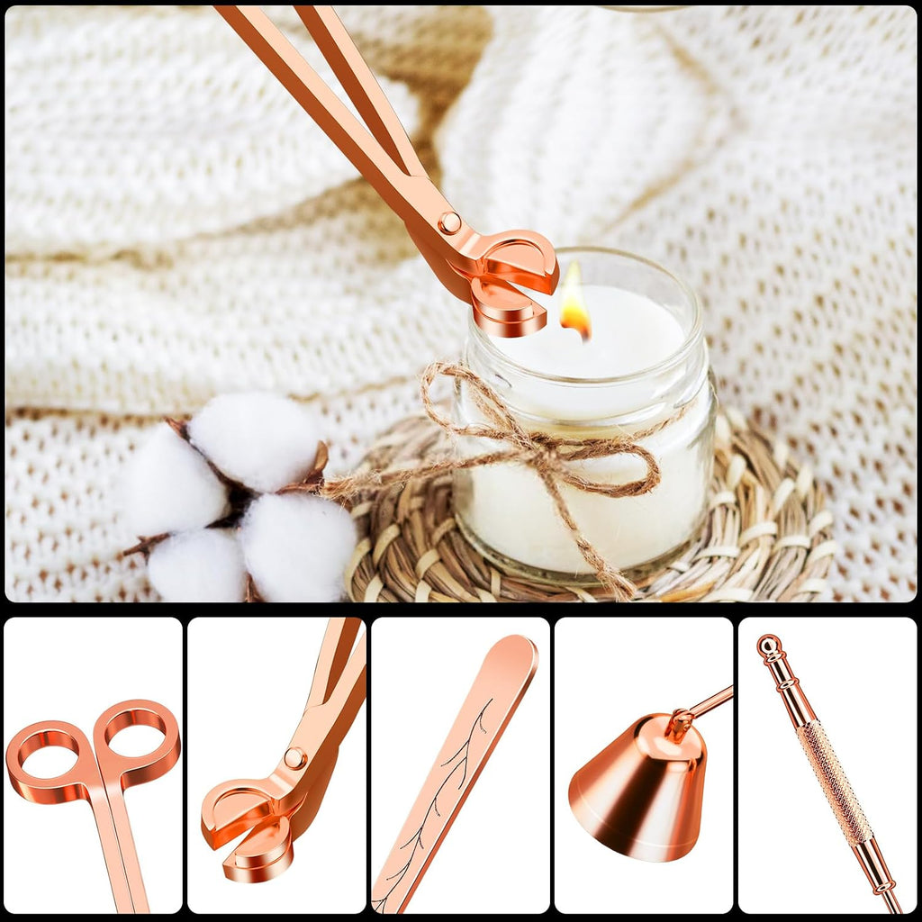 3 in 1 Candle Care Kit - Wick Trimmer, Snuffer & Dipper Set (Rose Gold)