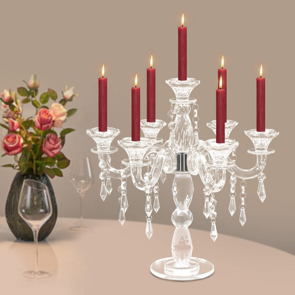 7 Arm Crystal Candlestick Holders Modern Clear Candelabra Centerpieces for Tables Vintage Candle Holder Wedding