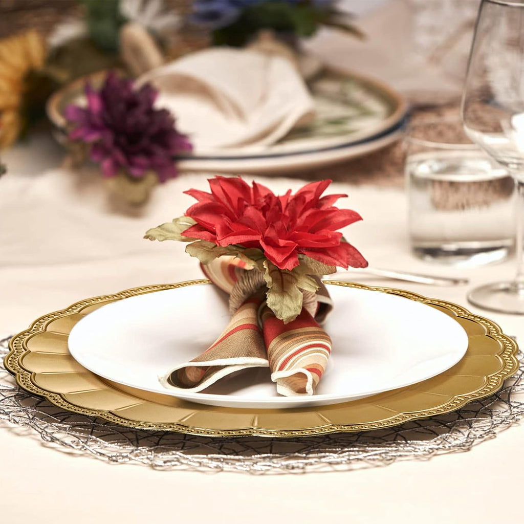Inch Gold Charger Plates, Glam Dinner Chargers, Heavy Duty and Reusable Plastic Plates for Wedding - Set of 12