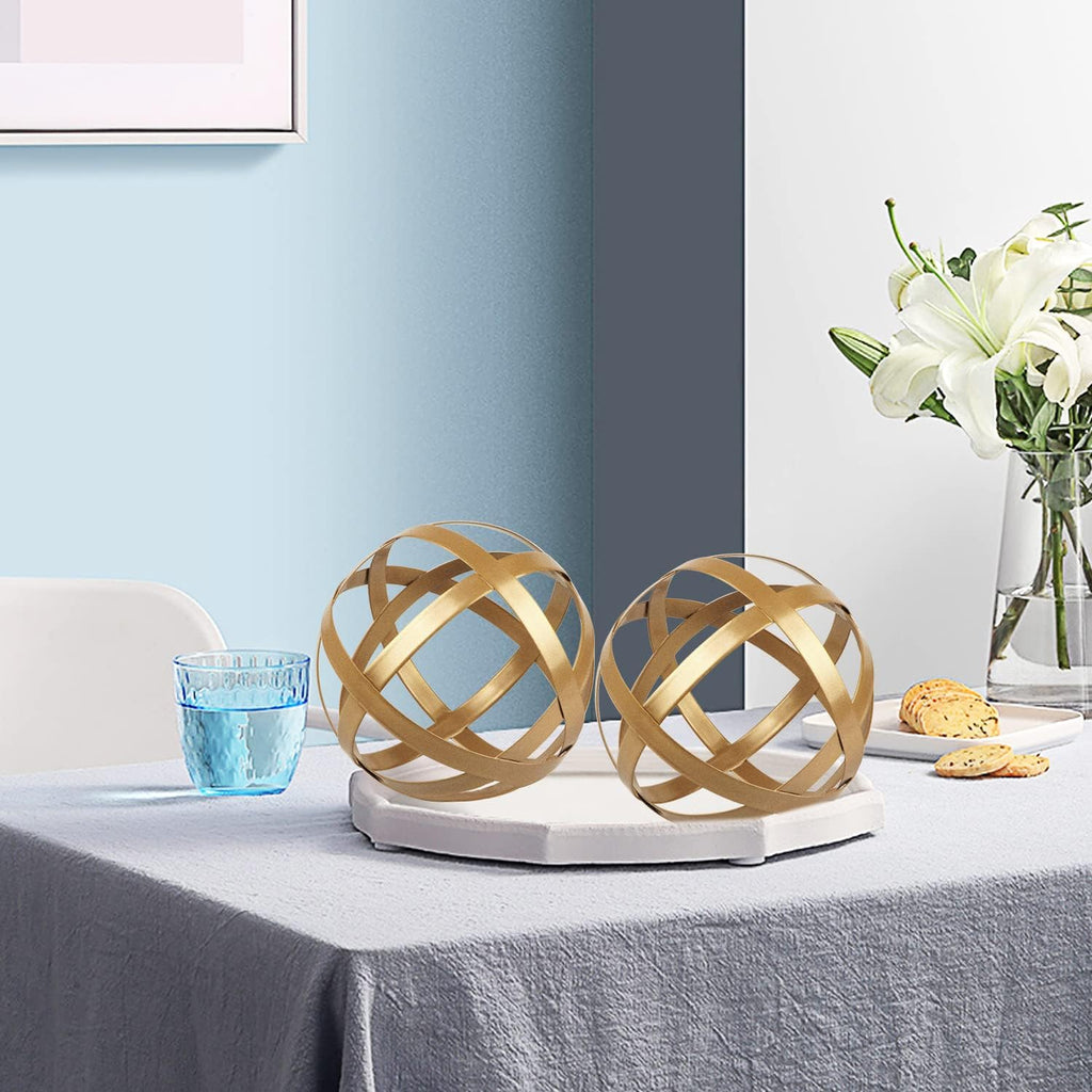 Gold Metal Decorative Sphere - Metal Band Decorative Ball - Modern Home Decor - Set of 3