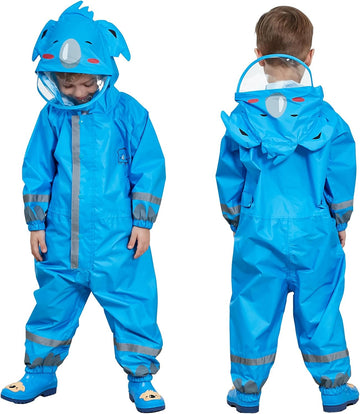 Toddler Rain Suit, Kids Muddy Play Buddies One Piece Hoodie Rain Jacket Coat Poncho Gear Coverall Baby Girl Boy