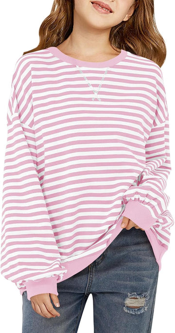 Girls Striped Crewneck Sweatshirt Long Sleeve Oversized Tops