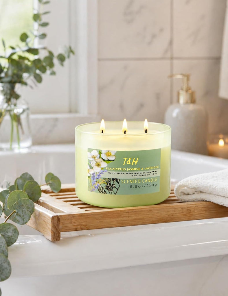 Eucalyptus Jasmine Lavender Scented Candle, 3-Wick Soy Candle - Set of 158